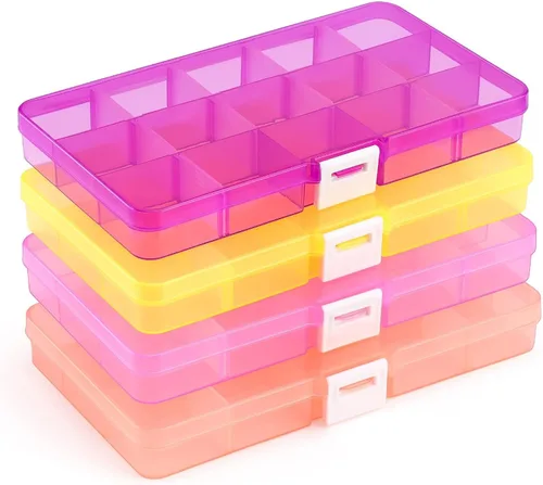 Miniatura 9 de Opret Organizador de 15 cuentas (4 unidades), caja organizadora de aretes, pequeños recipientes de plástico con divisores ajustables