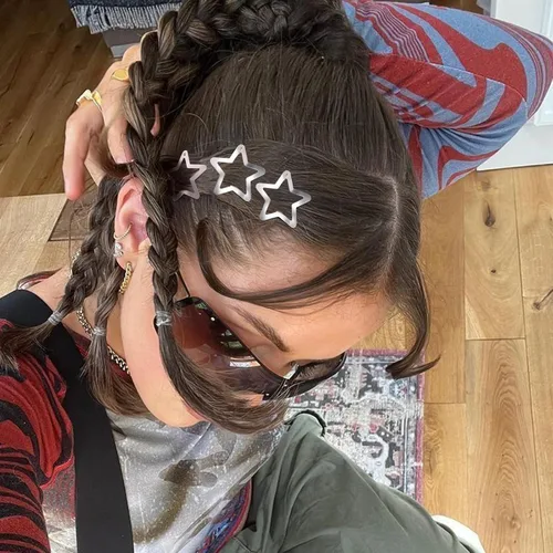 Miniatura 4 de Pinzas para el cabello Y2K de la década de 2000, pasadores de pelo antideslizantes, accesorios para el cabello de estrella plateadas, pinzas