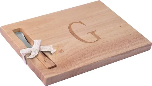 Miniatura 16 de Miicol Tabla de madera para charcutería, tabla de queso con monograma de 10 pulgadas, tabla de cortar inicial personalizada con esparcidor, regalo