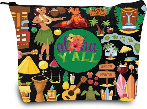 Miniatura 7 de LEVLO Aloha Hawaii - Bolsa de maquillaje para cosméticos, regalo de viaje, bolsa con cremallera para guitarra de playa, regalo de fiesta hawaiana