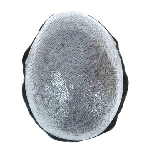 Miniatura 6 de Unidad de reemplazo de cabello súper natural para hombre, cabello sedoso, tupé, inyección de cabello humano real, pelo liso natural, peluca #1B
