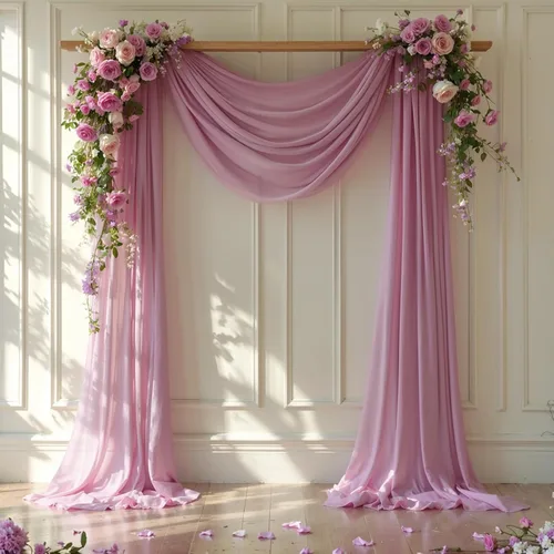 Tela drapeada para arco de boda de 28 x 19 pies, telón de fondo de tela de gasa transparente, 1 panel de cortinas de rosa polvorienta para Cortina