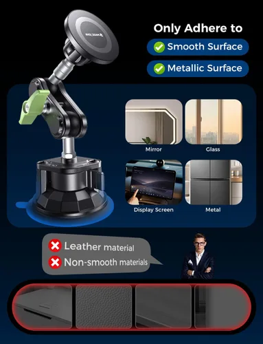 Miniatura 9 de MAGIC JOHN Soporte magnético para teléfono de coche [fuerte succión y fuerte magnético] Soporte de teléfono ajustable de 360° para parabrisas, metal