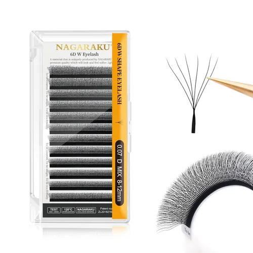 Miniatura 148 de NAGARAKU Extensiones de pestañas Double Tips 4D W, suministros con puntas dobles, gruesas con rizado D de 0.07 mm, bandeja mixta 8-15 mm, 0.07-D