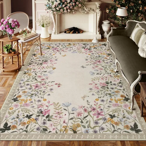 Miniatura 13 de Wonnitar Alfombra de área lavable de 2 x 3, alfombra de entrada floral verde, alfombra bohemia pequeña antideslizante para baño, alfombra suave