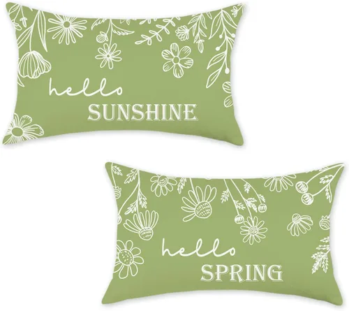 Miniatura 8 de ONWAY Juego de 2 fundas de almohada primaverales de 18 x 18 pulgadas, decoración floral de Hello Spring, para exteriores, patio, funda de cojín