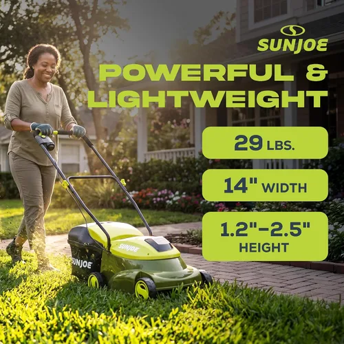 Miniatura 4 de Sun Joe Cortacésped inalámbrico con empuje eléctrico con bolsa de 10.6 galones, ancho de corte de 14 pulgadas, verde - Cortadora de césped