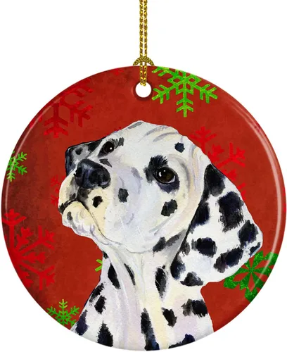 Miniatura 101 de Caroline's Treasures Bulldog English - Copos de nieve rojos y verdes, adorno de cerámica de Navidad, decoración colgante para el hogar, Navidad