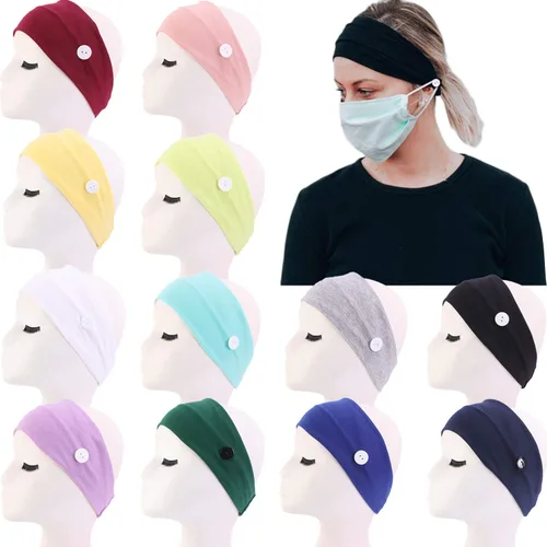 CÉLLOT Paquete de 12 diademas anchas bohemias con botón elástico turbante banda para el pelo de yoga para mujeres, niñas, enfermeras y médicos