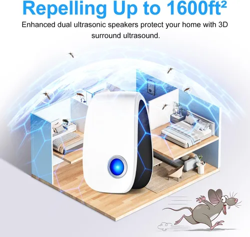 Miniatura 6 de Repelente ultrasónico mejorado 2025, paquete de 12 unidades, repelente ultrasónico para interiores para cucarachas, roedores, ratones, insectos