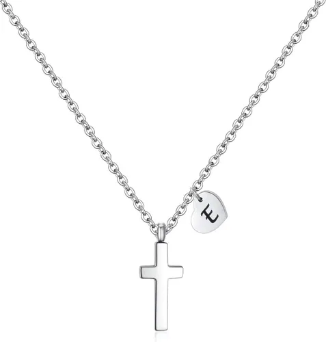 Tiny Cross Necklace for Girls Heart Initial Necklace Women Heart Birthstone Necklace Letter Stainless Steel Pendant Jewelry First Communion