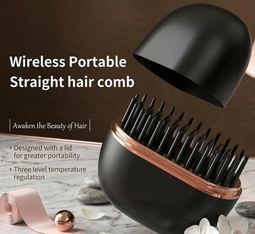 Miniatura 5 de Cepillo alisador de pelo inalámbrico portátil, mini peine inalámbrico para alisar el cabello con batería recargable, cepillo térmico de viaje