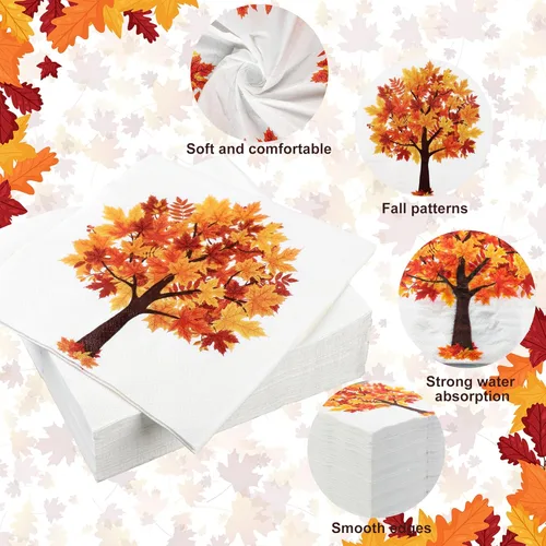 Miniatura 3 de Paquete de 120 servilletas de papel de otoño, hojas de arce, servilletas desechables de hojas de otoño, servilletas decorativas para otoño