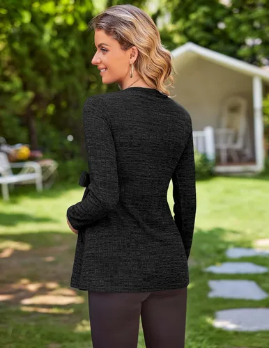 Miniatura 5 de Ekouaer Camisas de maternidad de manga larga para mujer, blusas casuales de punto acanalado para embarazadas, tallas S-XXL