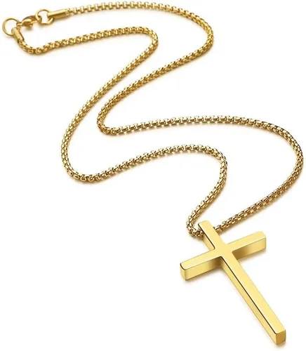 Miniatura 4 de IEFSHINY - Collar con dije de cruz de acero inoxidable para hombre, cadena de 16 a 30pulgadas, dorada, plateada, negra