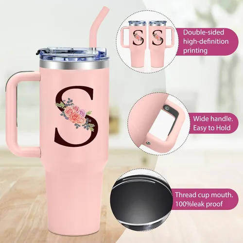 Miniatura 3 de Regalos de cumpleaños para mujeres, vaso con monograma con asa, regalos personalizados para mamá, regalo con monograma para mujer, vasos