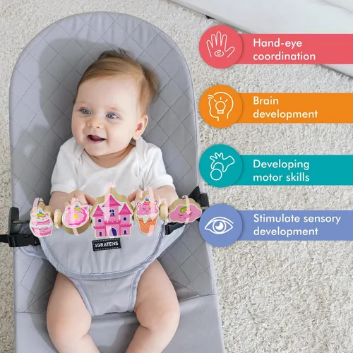 Miniatura 2 de iGRATENS Baby Bjorn - Barra de juguete para gorila, adorable juguete de madera con elementos rosados para gorila suave y feliz, fácil de colocar