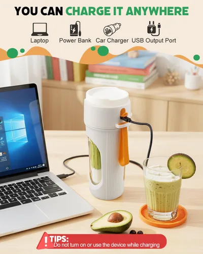 Miniatura 3 de Licuadora portátil para batidos, mini licuadora sin BPA para mezclar proteínas en polvo, botella portátil de 15 onzas apta para lavavajillas con 12