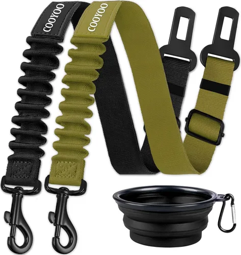 Miniatura 16 de COOYOO Cinturón de seguridad para perro, juego de 3 piezas retráctil, cinturones de seguridad ajustables para vehículo, nailon para mascotas, Set
