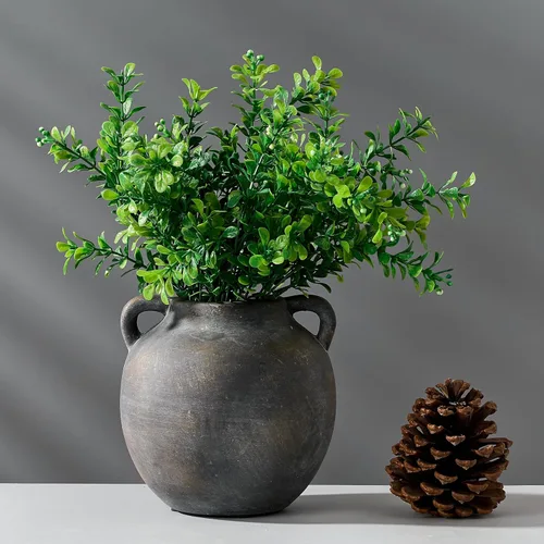 Miniatura 9 de PORCER Jarrón de cerámica, jarrón de terracota de 5.8 pulgadas con asas, florero decorativo bohemio, jarrón rústico para decoración del hogar