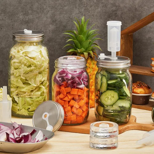 Miniatura 4 de Tessco for you Juego de 8 juegos de fermentación, tapas y pesas de fermentación de boca ancha, esclusas de aire y anillos de silicona para hacer