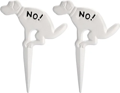 Miniatura 12 de JUXYES Paquete de 2 estacas de hierro fundido para el patio de No Pooping Yard, No Dog Allowed Poop Spike Guías de Manguera de Jardín Estaca Negro