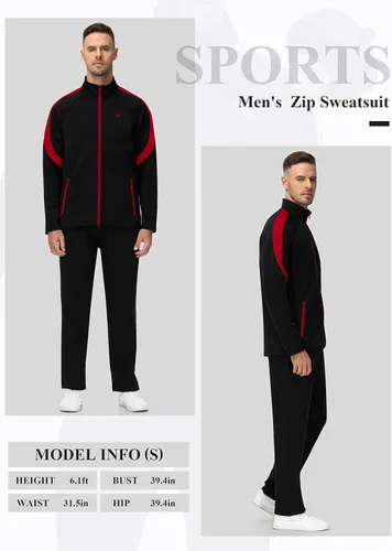 Miniatura 8 de MoFiz Conjunto deportivo para hombre, conjunto deportivo de 2 piezas para correr, casual, calentamiento, cremallera completa, para correr, deportes