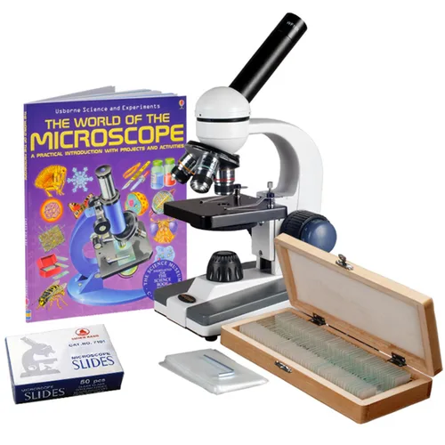 Miniatura 10 de AmScope - Juego de microscopio monocular compuesto para estudiantes 40X-1000X + Kit de preparación de diapositivas + Tarjetas de experimentos