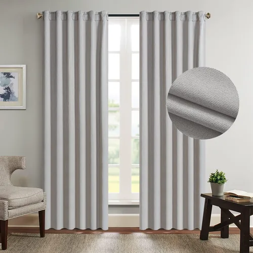 WPM - Cortinas de color natural de lino sintético para oscurecer la habitación, para dormitorio/sala de estar, 84 pulgadas de largo, pestaña