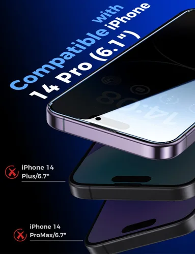 Miniatura 3 de MAGIC JOHN Paquete de 2 protectores de pantalla de privacidad para iPhone 14 Pro de 6.1 pulgadas (no máximo), vidrio templado, instalación