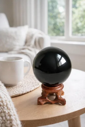 Miniatura 2 de Bola de cristal de obsidiana negra de 1.6 pulgadas para espejo mágico, Fengshui, meditación, curación, adivinación, decoración del hogar, magia negra