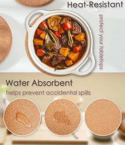 Miniatura 6 de Salvamanteles de corcho, salvamanteles de corcho grueso de partículas finas de alta densidad para platos calientes, posavasos resistente al calor