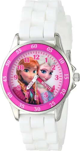 Disney FZN3550 Frozen Anna and Elsa Reloj para niños con banda de goma blanca Blanco Movimiento de cuarzo