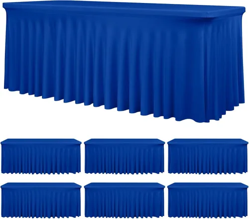 Miniatura 12 de fani Paquete de 2 faldas de mesa elásticas negras para mesa rectangular de 6 pies, manteles elásticos de elastano lavables con falda, mantel