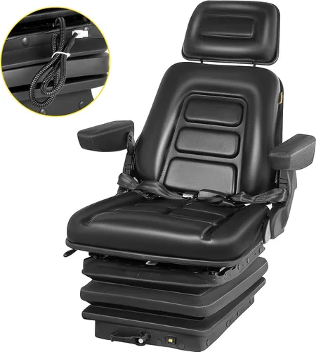 Miniatura 10 de VEVOR Asiento de suspensión con respaldo ajustable, reposacabezas y reposabrazos, asiento de carretilla elevadora con rieles deslizantes, plegable