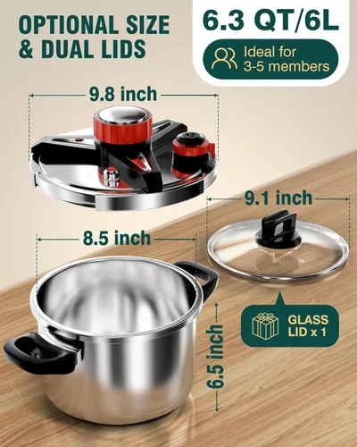 Miniatura 9 de WantJoin Olla a presión de 6 cuartos de galón – Recipiente a presión de acero inoxidable 3 en 1 compatible con cocina de gas y de inducción