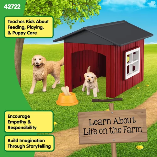 Miniatura 6 de Schleich Farm World - Juego de 6 piezas de perrera de juguete con Golden Retrievers para niños. Juguetes de animales de granja para niños y niñas.