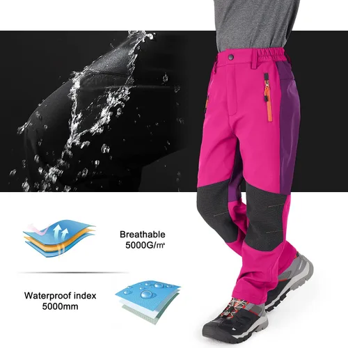 Miniatura 50 de linlon Pantalones impermeables para la nieve para niños y niños, forro polar lind para senderismo, softshell, cálidos, con aislamiento térmico