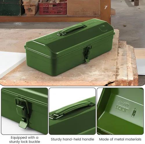 Miniatura 4 de Caja de almacenamiento de herramientas portátil grande de metal con asa para taller, caja de herramientas portátil de 15 pulgadas con tapa, caja