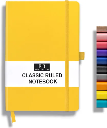 Miniatura 19 de RICCO BELLO - Cuaderno clásico con rayas universitarias, diario con forro de piel sintética para escribir, trabajo, hogar, escuela, 192 páginas a