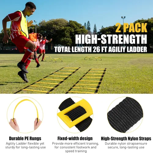 Miniatura 4 de BORNEW Set de Equipo de Entrenamiento de Agilidad y Velocidad, Set de Práctica de Fútbol con escalera de agilidad de 20 pies, 12 conos, 4 obstáculos
