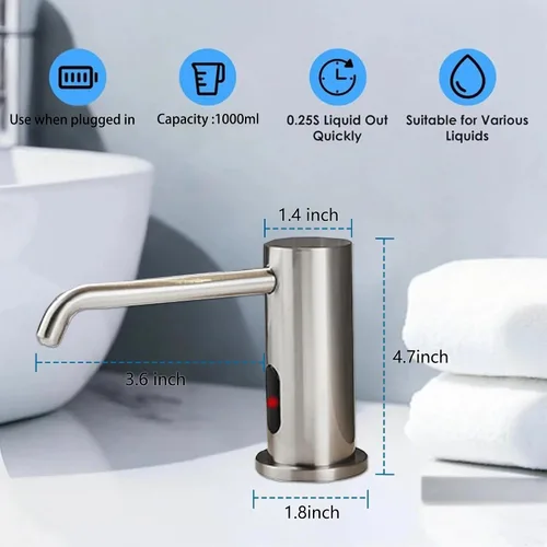 Miniatura 5 de Dispensador automático de jabón sin contacto para cocina y baño, dispensador de jabón eléctrico comercial integrado, sensores infrarrojos mejorados