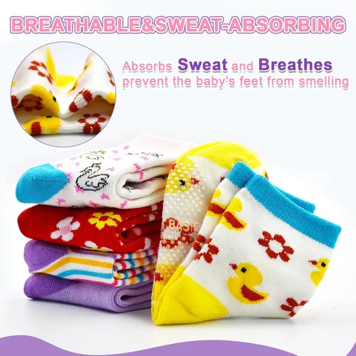 Miniatura 5 de HYCLES Calcetines Antideslizantes para Niños Pequeños, 12 Pares de Calcetines de Algodón con Agarre Antideslizante para Niños y Niñas de 1-7 años