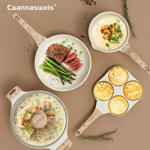 Miniatura 6 de Juego de 20 piezas de ollas y sartenes antiadherentes, juego de utensilios de cocina antiadherentes de granito blanco, juego de cocina no tóxico