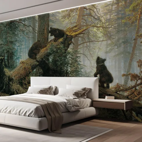 Miniatura 4 de wall26 Mural de pared ruso Mañana en un bosque de pinos (osos jugando en un árbol caído) de Ivan Shishkin - 100x144 pulgadas