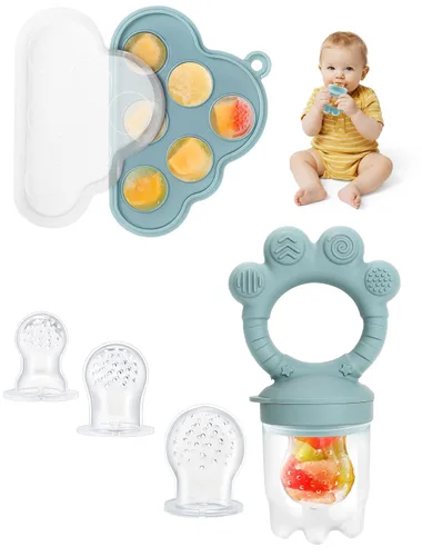 Miniatura 11 de Juego de moldes para paletas y alimentadores de alimentos, alimentador de frutas para bebés para alivio de la dentición y autoalimentación segura