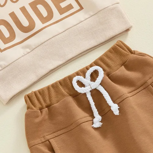 Miniatura 11 de Conjunto de 2 piezas de sudadera con estampado de letras y cuello redondo para bebé niño