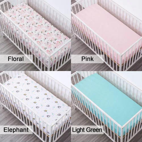 Miniatura 5 de Bimocosy Paquete de 4 sábanas para cuna, sábanas bajeras para cuna de bebé, transpirables y de ajuste cómodo, suaves para colchón de cuna estándar