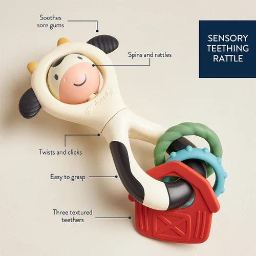 Miniatura 4 de Itzy Ritzy Juguete de sonajero giratorio – Sonajero sensorial de dentición con diseño de vaca, incluye cara giratoria, clics, sonajeros y mordedores
