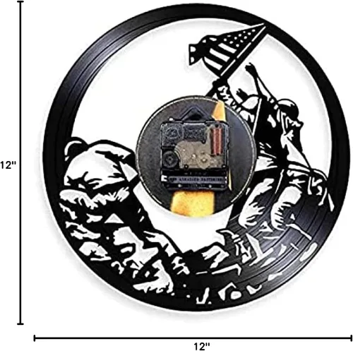Miniatura 7 de Marines Raising The Flag On Iwo Jima Wwll Wall Art Reloj de pared Ww2 Bandera de Estados Unidos Contemporáneo Disco de vinilo Soldados Reloj Dia